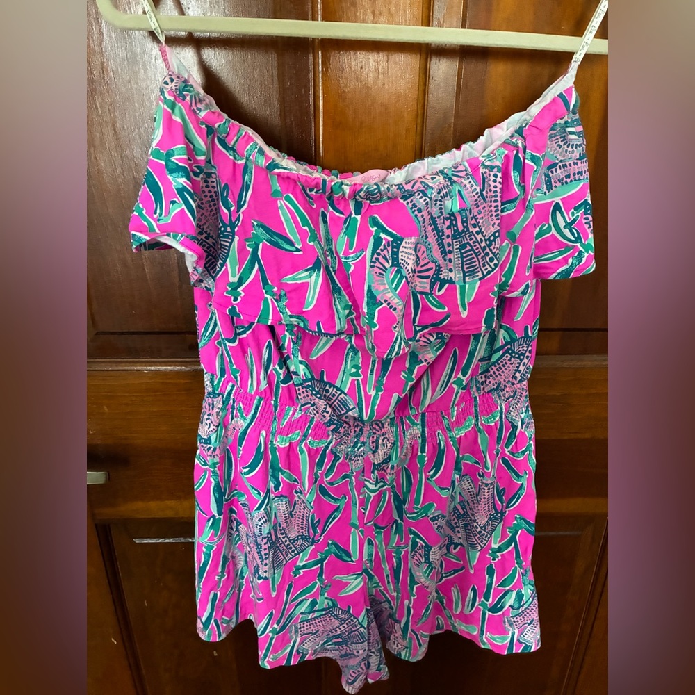 Lilly Pulitzer Women's Anja Romper Mandevilla Pink Extra Lucky Elephant